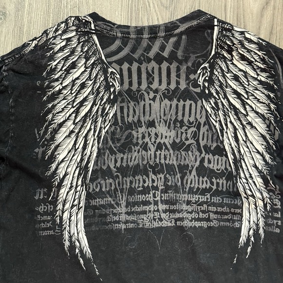 Affliction Tribal "Distressed"  Black Short Sleeve Shirt For Men Size XXL 2XL - Picture 3 of 7